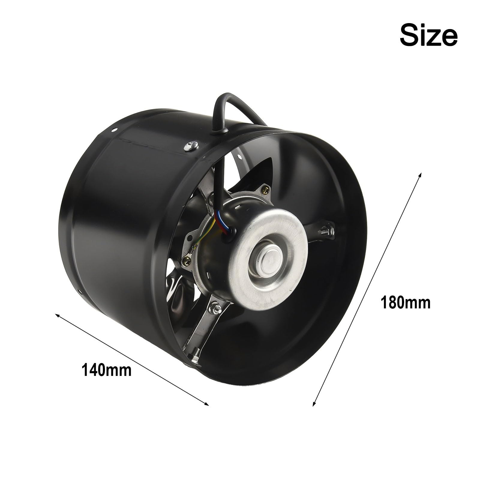 Ventilatore di scarico da 180 mm, 4,0 m³/min, silenzioso, per cucina, bagno, ufficio, adatto per tubi da 180 – 190 mm, 50 W, 220 V, alloggiamento in metallo (colore nero