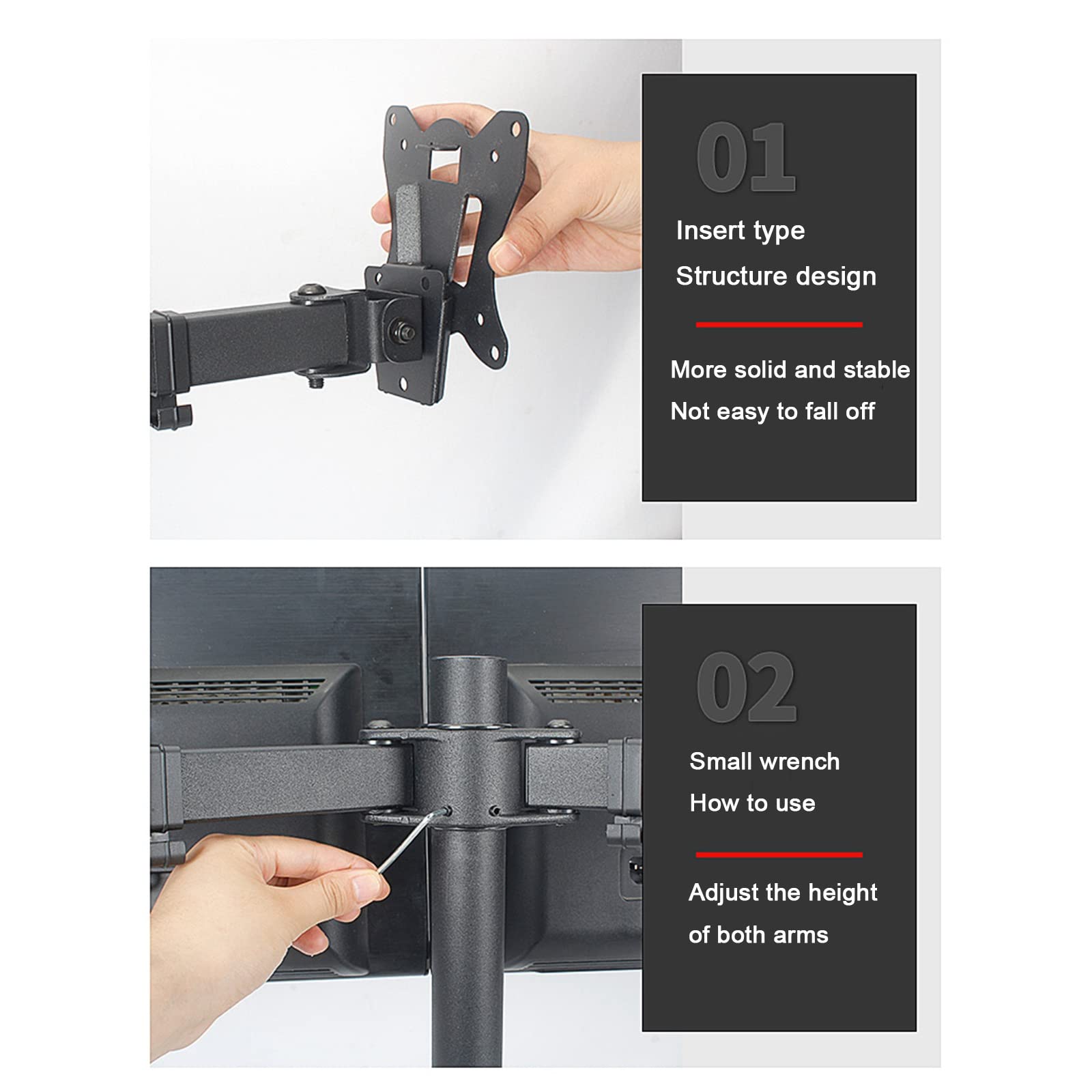 Supporto Doppio per Monitor, Robusto Supporto da Scrivania Completamente Regolabile per Schermi da 12 A 24 Pollici, Supporta 2 Schermi Fino A 10 Kg/22 Libbre Ciascuno