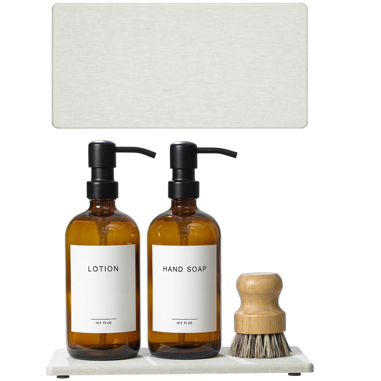 2PCS 10"x 5" Large Bathroom Sink Vanity Trays, Water Absorbing Diatomite Stone Quick Drying Mat for Kitchen Counter, Dish Rack Dispensers Sponge Holder Caddy Organizer, Beige, 10"x 5"