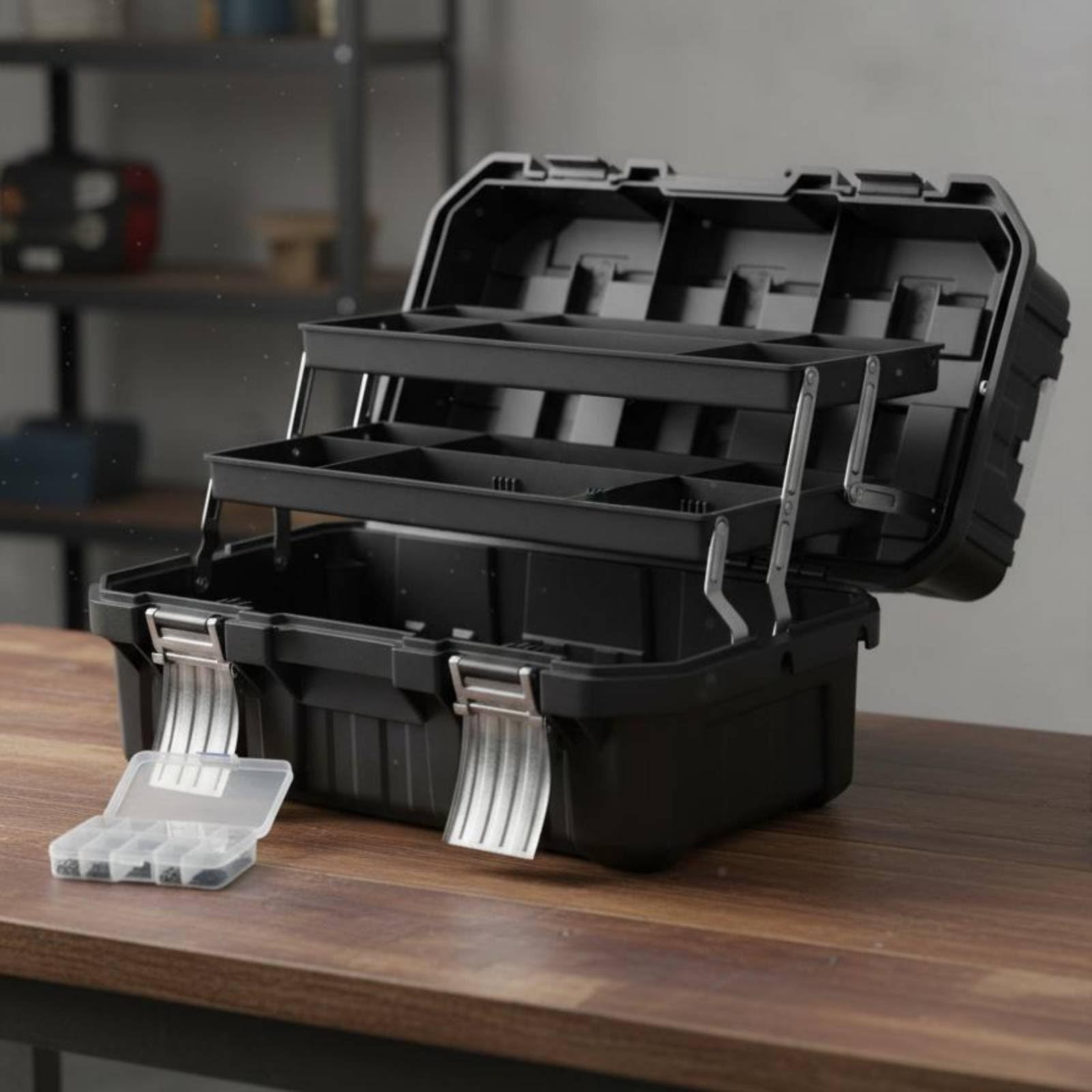Caja de Herramientas Plegable Maletín Organizador Industrial de Plástico Grueso Compartimientos Externos y Asa Ergonómica Adecuada para Electricistas, 21 Pulgadas
