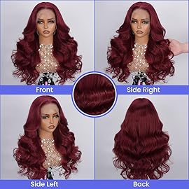 A FUTURE TONGMEI 99j Burgundy Lace Front Wigs Human Hair Pre Plucked 13x4 Transparent HD Lace Frontal Wigs with Baby Hair Colored Wine Red Body Wave Lace Front Wigs for Women 180% Density 20 inch