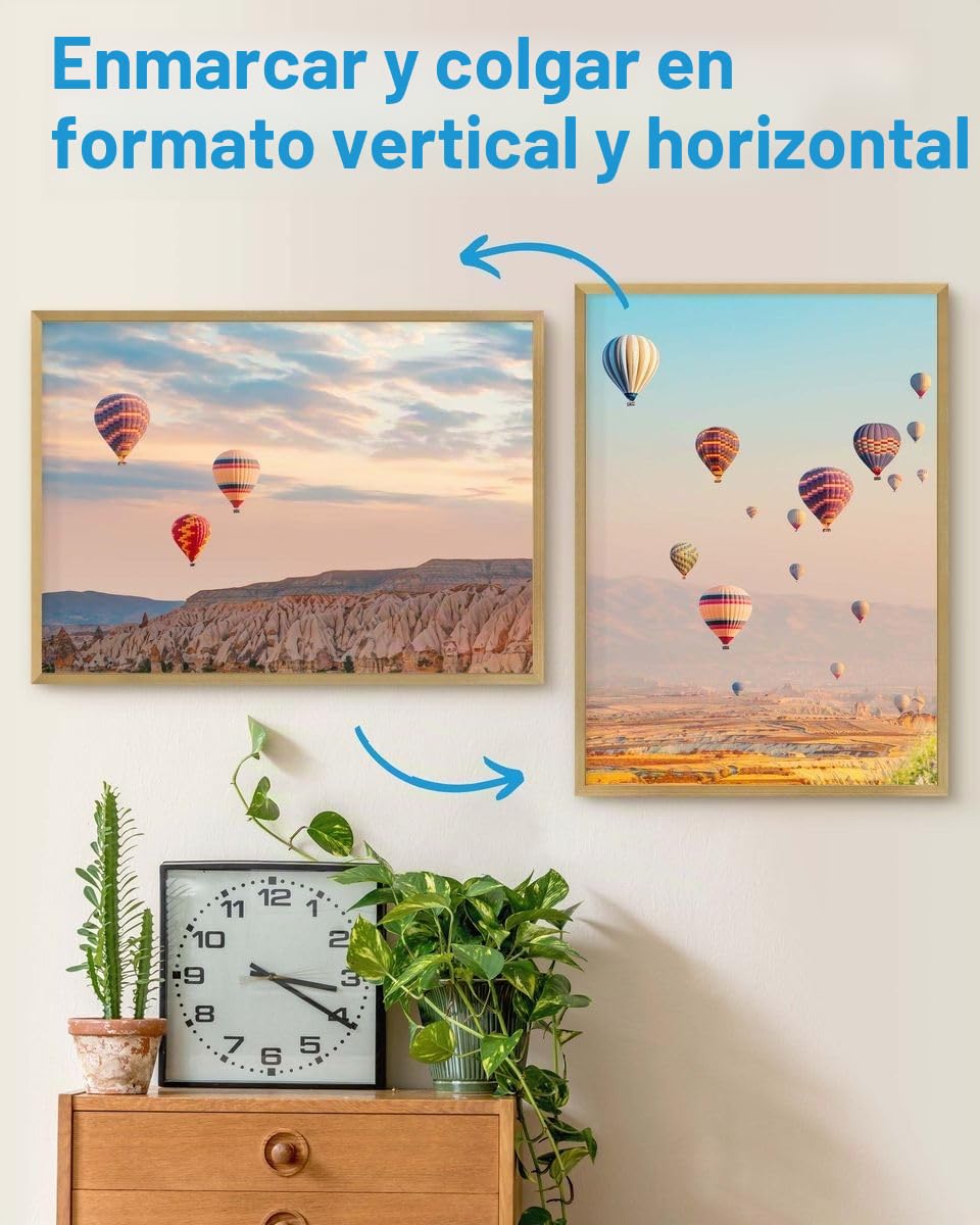 PHOTOLINI Marcos 50x70 cm oro madera MDF set de 3 marcos para pósteres cristal acrílico