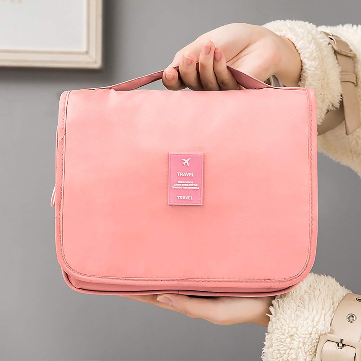 bag Hanging hook folding bag cosmetic storage multifunctional travel Beauty Tools (Color: color)
