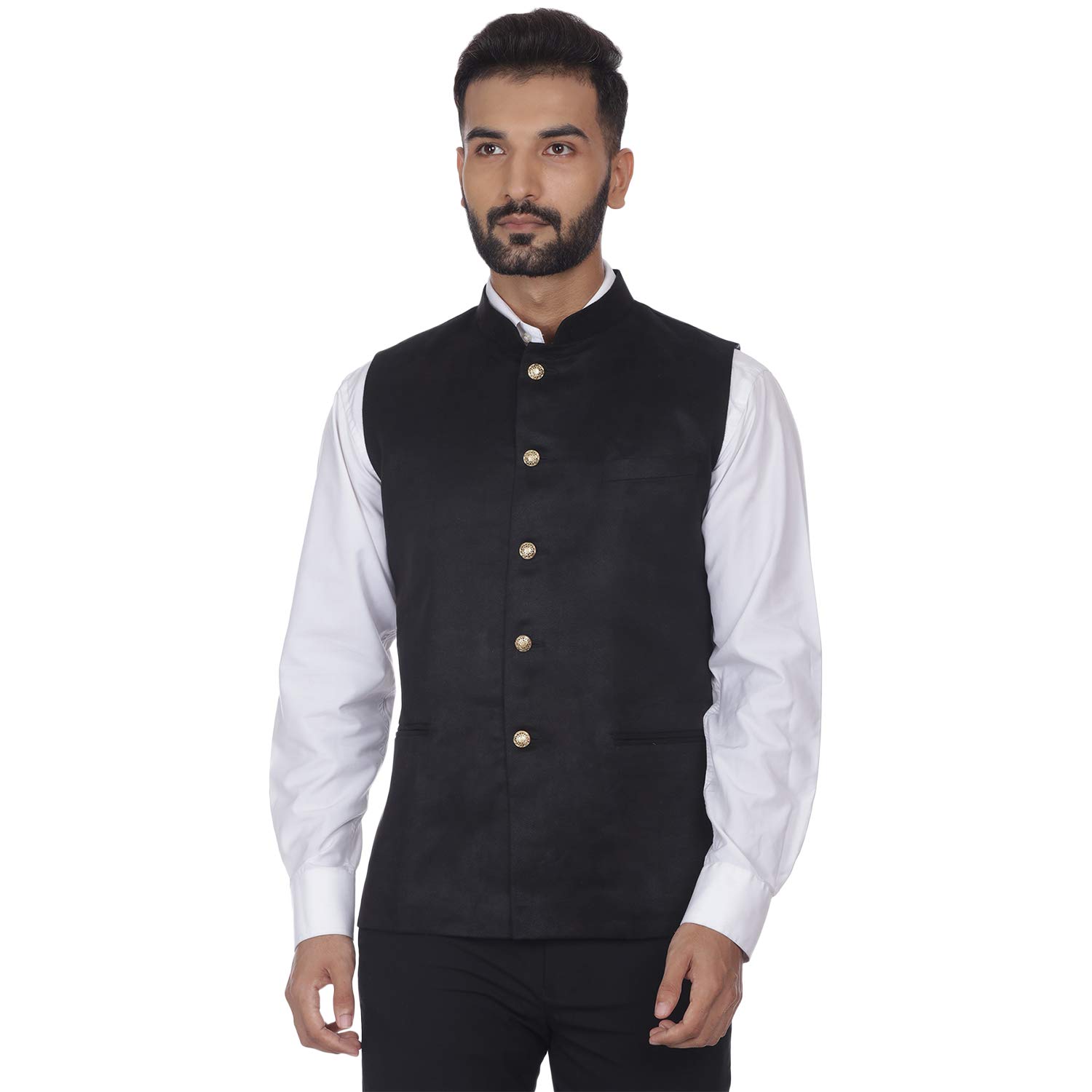 Solid Black Suede Velvet Nehru Jacket (black)-image-14