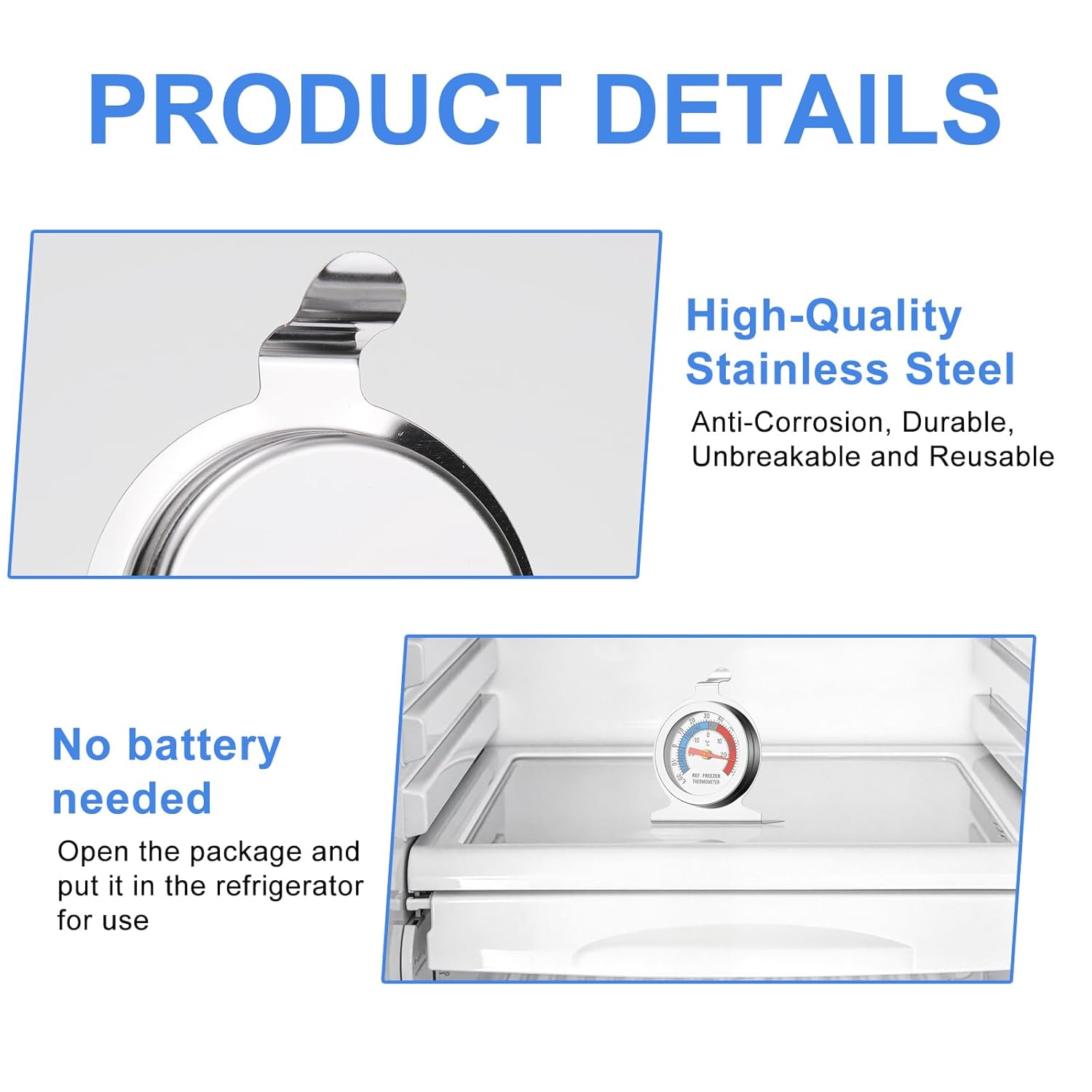 24 Pack Stainless Steel Refrigerator Freezer Thermometer, Large Dial Dual-Scale Fridge Thermometer, -20~80°F/-30~30°C Temperature Range, Classic Thermometers for Refrigerator Fridge Freezer Cooler