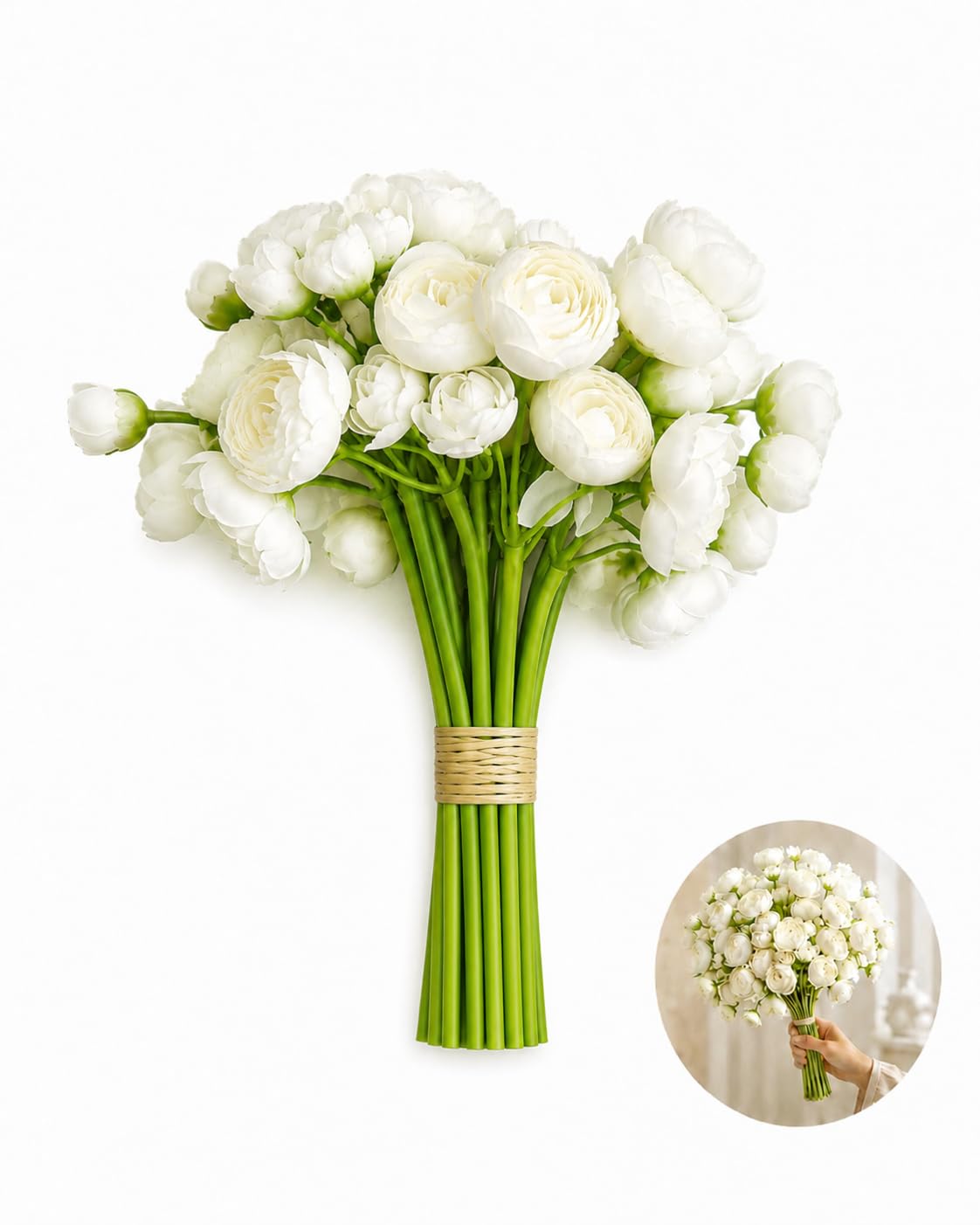 18PCS White Artificial Flowers, Artificial Peonies and Ranunculus Flowers, 3 Pack Fake Flower Bulk Peony Artificial Flowers, Faux Flowers for Vase Decor Indoor, Bride Bloom Flower for Wedding (White)