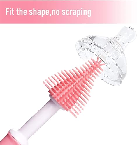 Miniatura 5 de Oligey Juego de cepillos de silicona para biberones que limpia el pezón o popote de recipiente profundo con mango largo de rotación, kits de