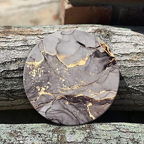 HAOCOO Coasters Set of 4 , Absorbent Stone Coaster Set, Round Coasters for Drink, Non-Slip Cork Base with Ceramic Stone, Suitable for Kinds of Cups (Lilac grey)