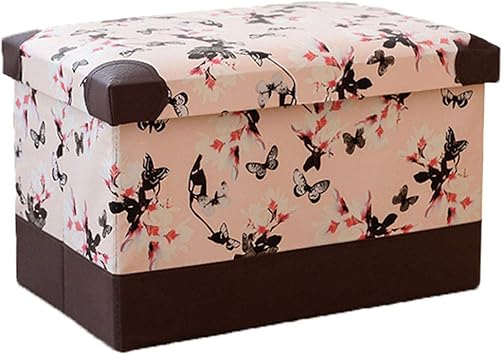 Imitation Leather Footstool,Butterfly Print with Cover Storage Stool Sofa Stool Change Shoe Bench,Living Room Bedroom Home Decoration