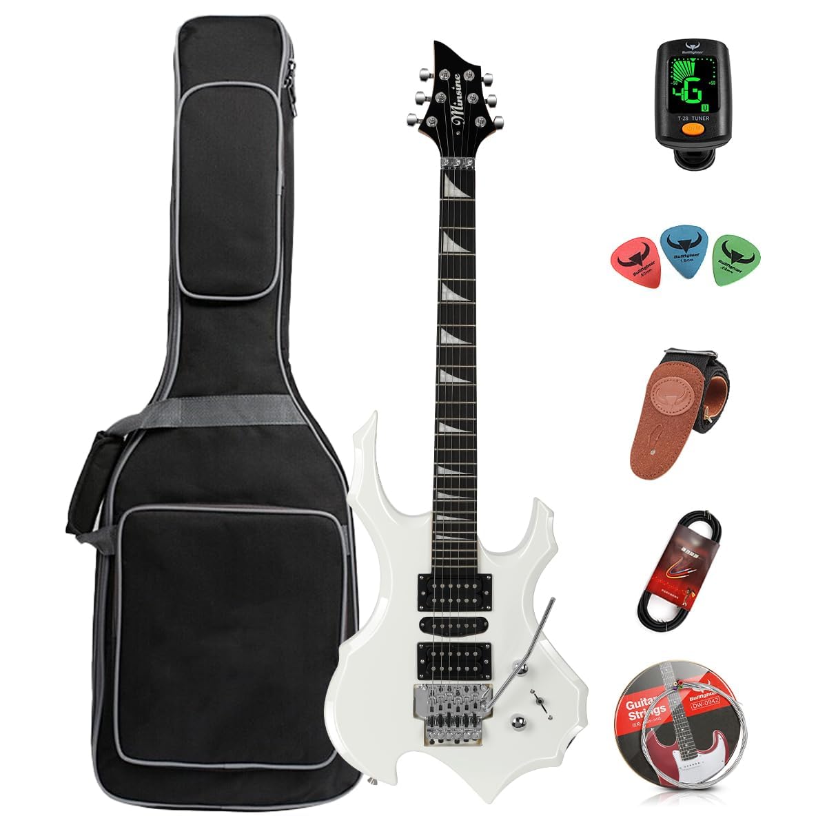 Bullfighter Electric Guitar Kit for Beginners, Solid Body HSH, White