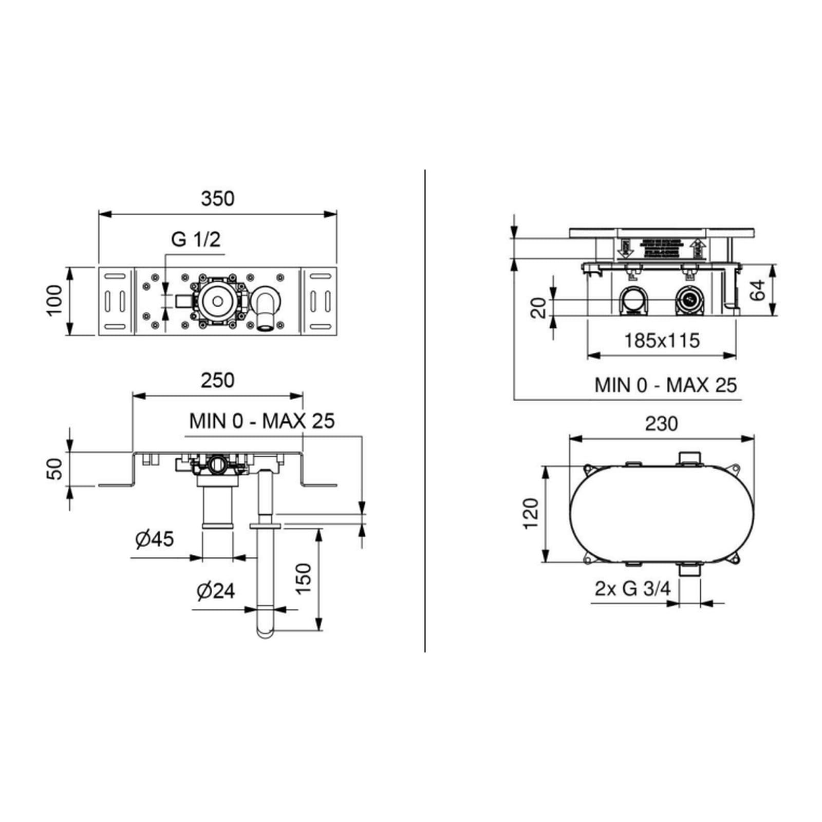 Grifo mezclador para lavabo electrónico empotrable con caño de suministro alimentado 230 V - Idral I70N2-01000