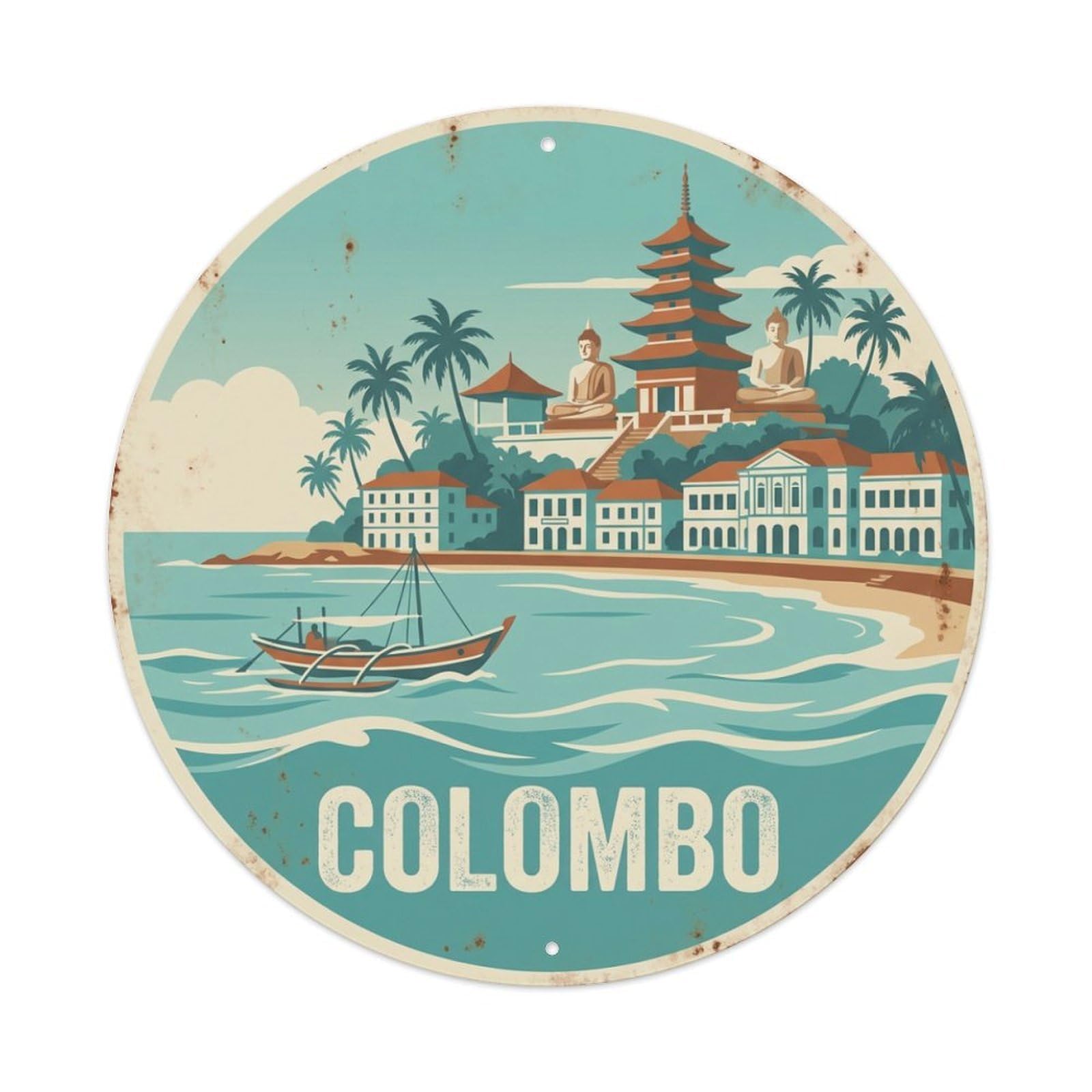 Vintage Travel Sri Lanka Colombo Metal Tin Sign