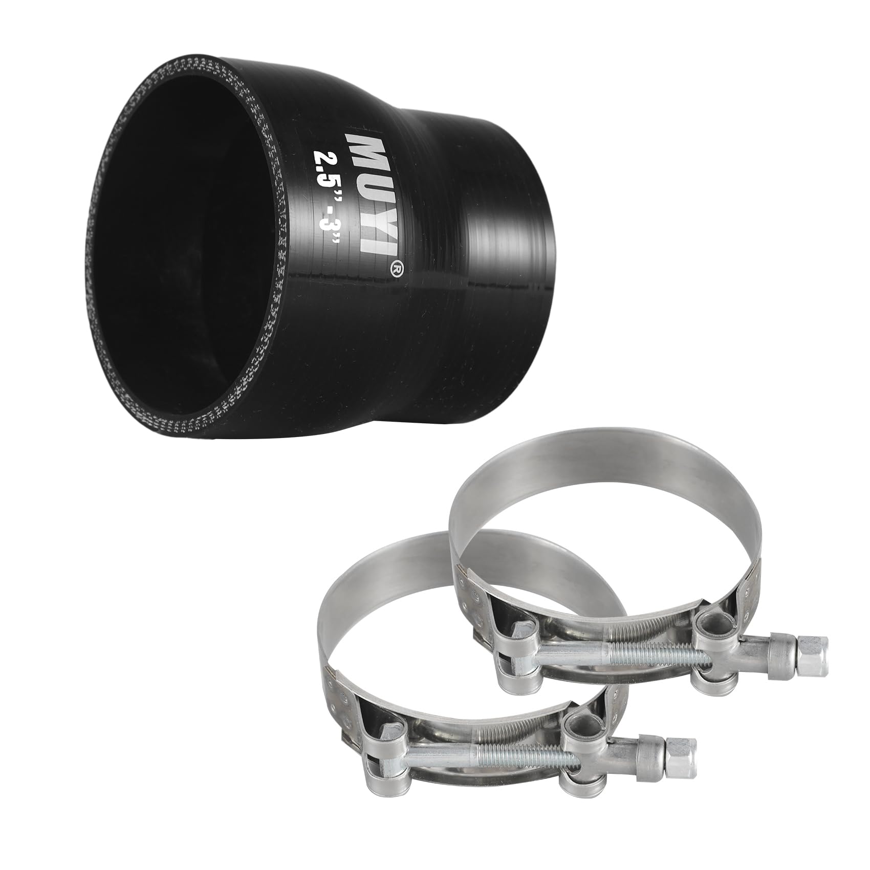 MUYI 2.5" to 3 inches Silicone Reducer Intercooler Tube Kit, 4 Layers Reinforced Straight Intake Turbo Piping Coupler Hose with 2PCS T-Bolt Clamps (Length 3", ID 63-76mm)