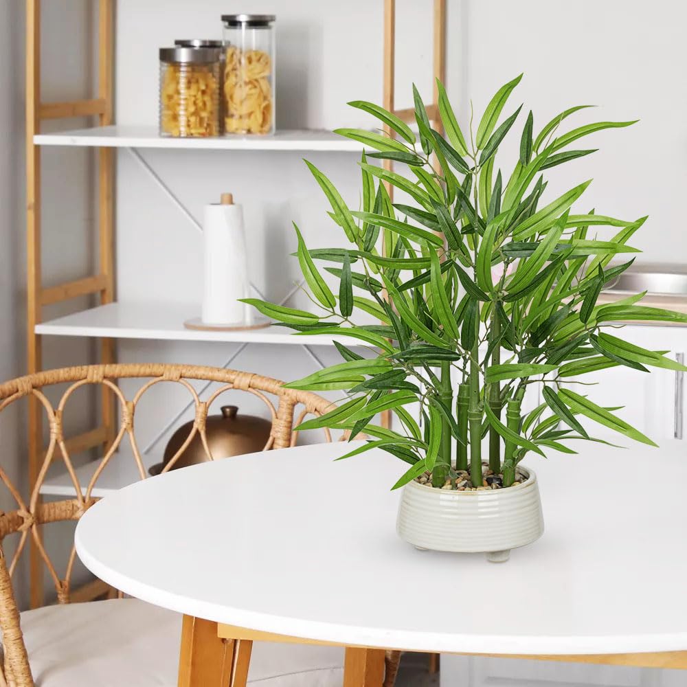 Pianta di bambù artificiale da 50 cm con vasi in ceramica bianca di lusso finto albero di bambù da interno piante da scrivania grandi piante in vaso finto per casa, ufficio, cucina, bagno