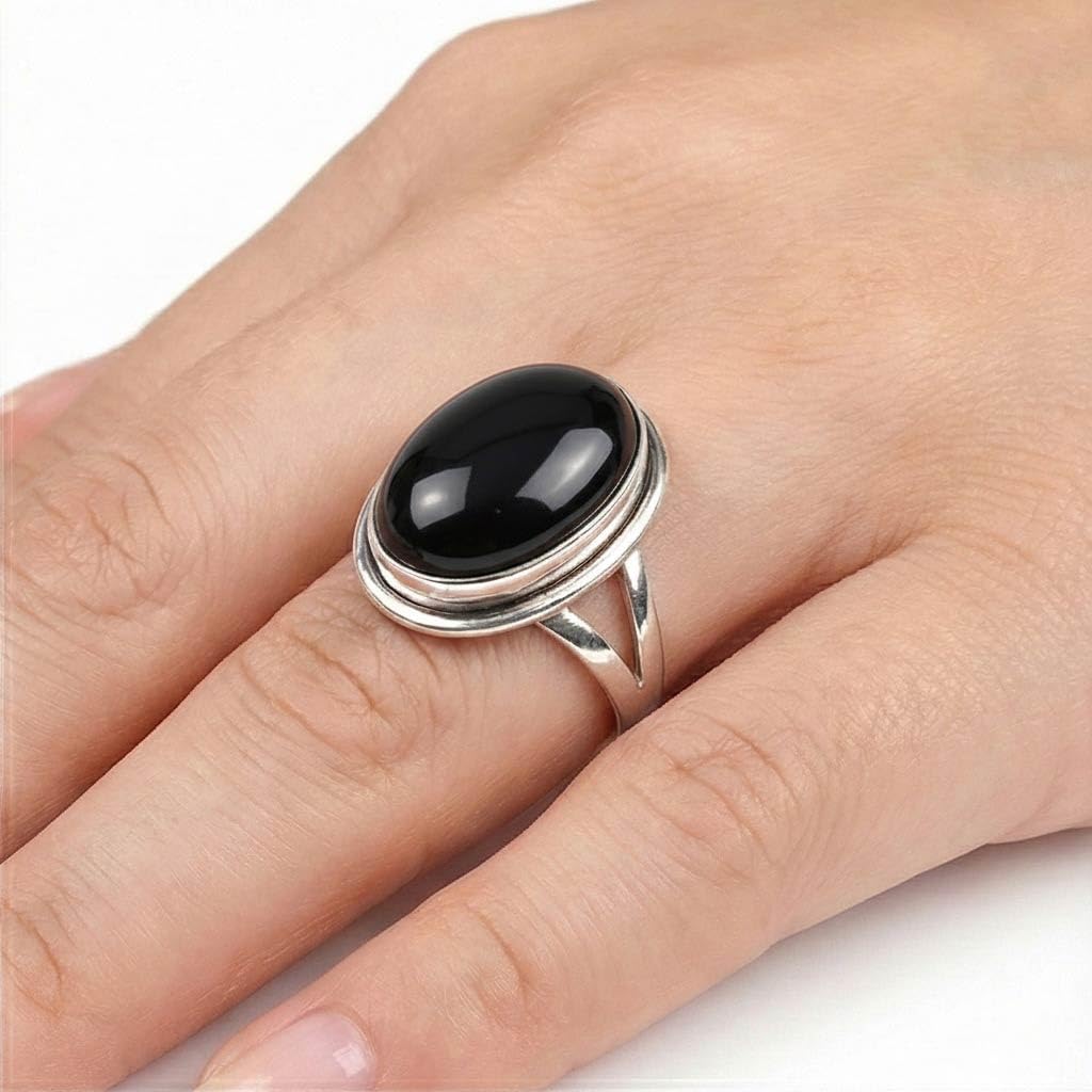 Handmade 925 Sterling Silver Plated Ring Chunky Natural Gemstone Turquoise, Carnelian, Moonstone, Rose Quartz Oval Boho Jewelry For Women