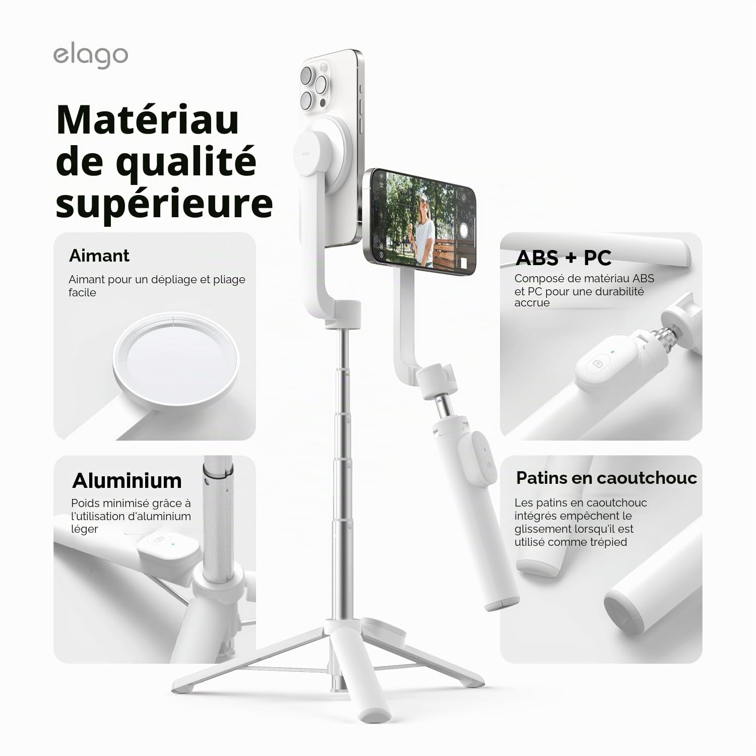 elago Trépied Perche à Selfie Compatible avec MagSafe pour iPhone/Galaxy