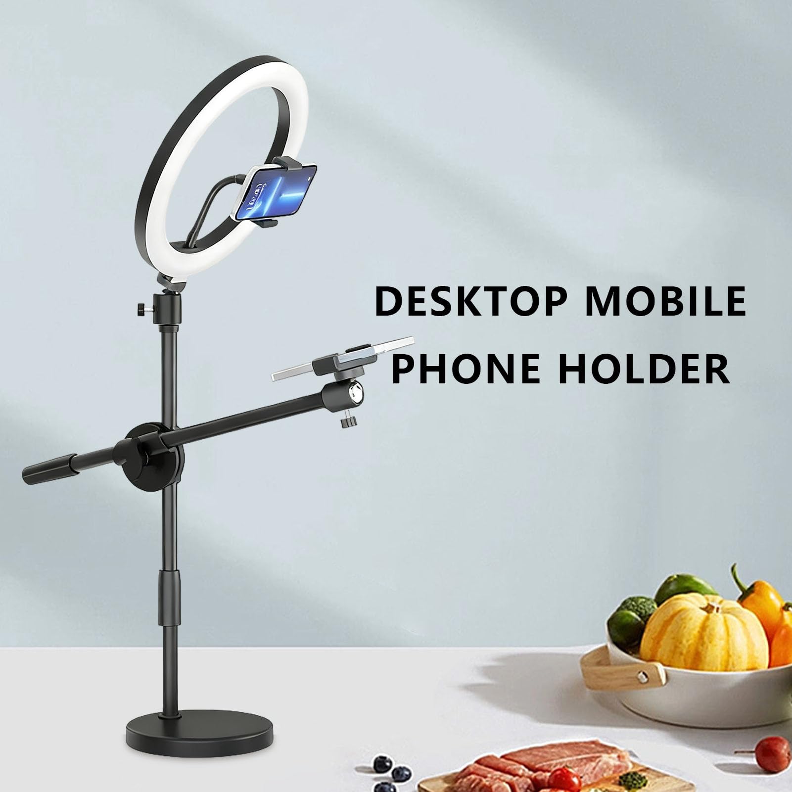Supporto aereo per telefono | Supporto per fotocamera con braccio articolato con | Illuminazione video LED, supporto per ripresa da scrivania, regolabile in altezza per trasmissione, insegnamento