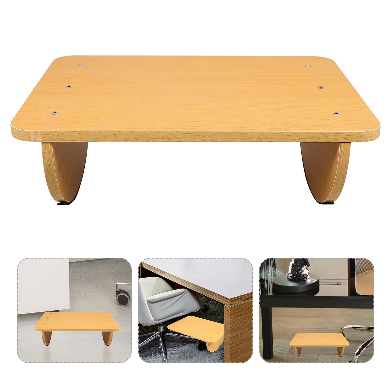 Veemoon Poggiapiedi Sotto la Scrivania in Legno Naturale Base Antiscivolo, Sgabello Ergonomico per Supporto Piedi e Miglior Postura, per Ufficio e Uso Domestico