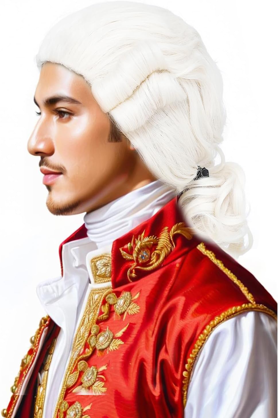 Judge Colonial Wig Man Long Wave White Wig George Washington Halloween Costume Cosplay Wigs (White)