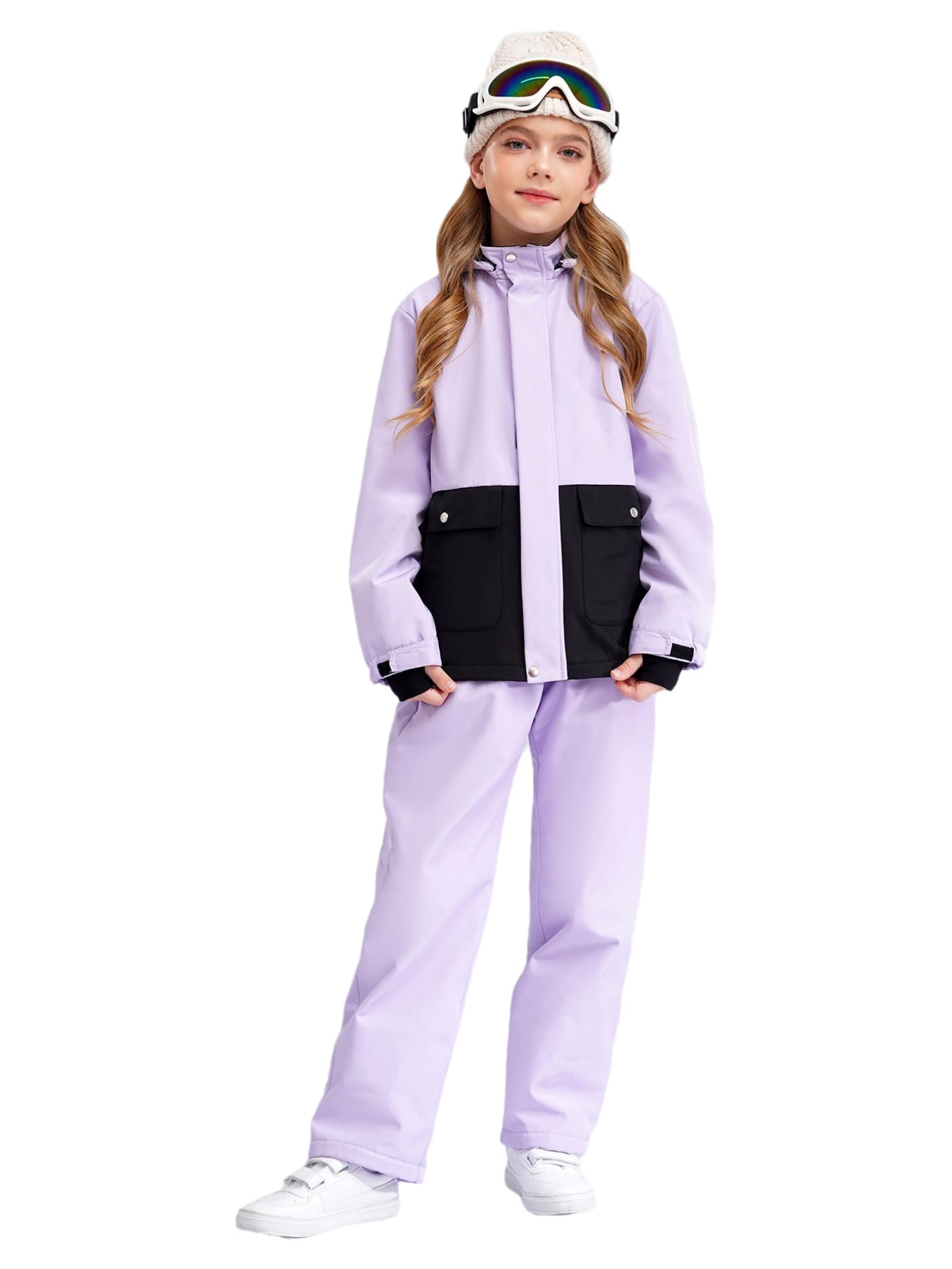 Traje De Nieve Niña Niño Chaqueta con Capucha + Pantalón De Esquí Impermeable Traje De 2 Piezas para Correr Traje De Esquiar Cálido
