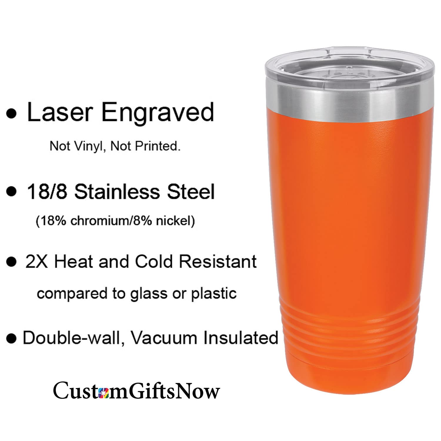Personalized Add Your Custom Text Insulated Stainless Steel Tumbler 20 Oz Travel Coffee Double-Walled Travelling Car Truck Mug Customizable (Orange)