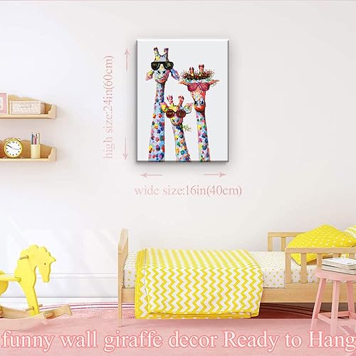 Miniatura 8 de Divertido lienzo de animales para decoración de pared, encantadoras jirafas familiares, dibujos animados, pintura, impresiones enmarcadas,