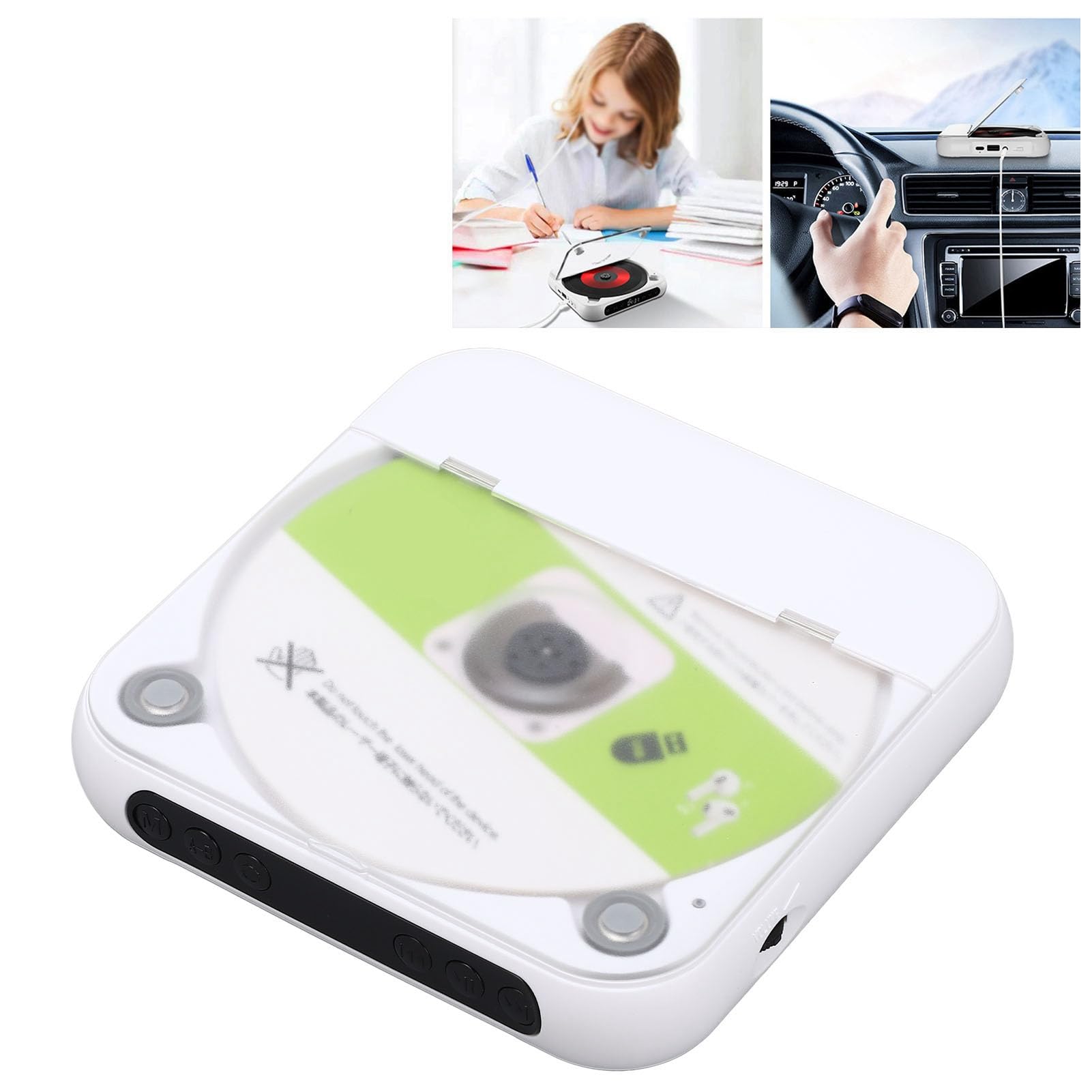 Generic Lettore CD Portatile Bluetooth Lettore Musicale Ricaricabile per Viaggi in Auto, CD Compatto con Auricolare, ABS Bianco