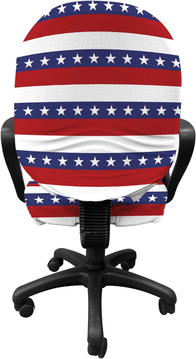 Ambesonne 4th of July Office Chair Slipcover, Stars and Stripes Pattern American Flag Inspired Patriotic Theme, Protective Stretch Decorative Fabric Cover, Violet Blue Ruby White