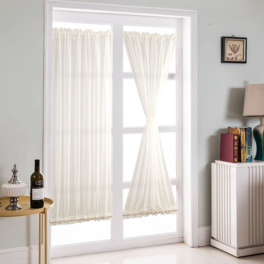 SMITHOOM 2 Paneles Cortinas para Ventana Puertas Translúcido Puertas Francesas Visillos Blanco 64x102cm