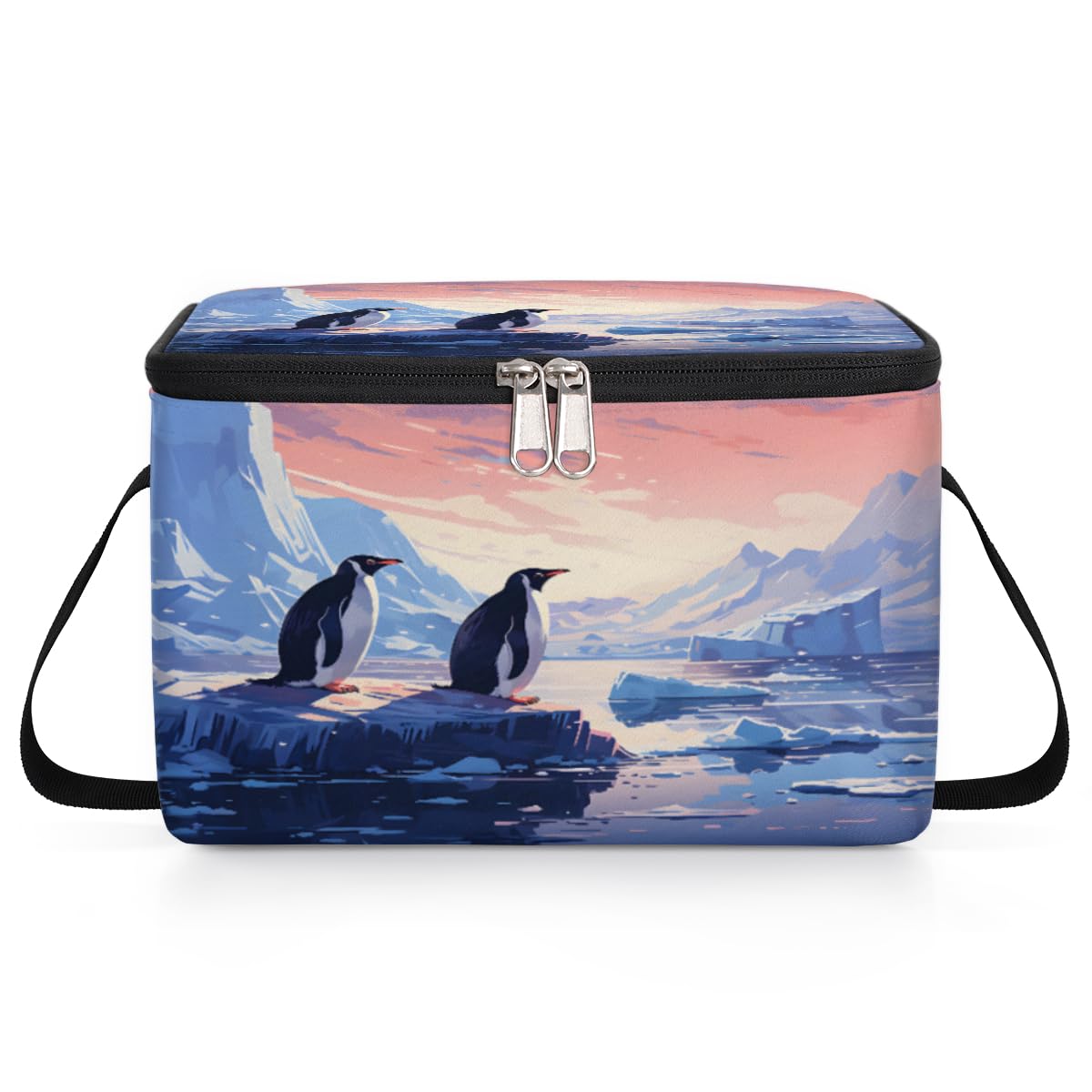 GzLeyigou Antarctica Penguins Lunch Bags for Women Men 9 Cans, Hot & Cold Food Delivery Bag Insulated Grocery Bag Insulated Lunch Box Penguin Cooler Bag for Office Work Picnic Beach