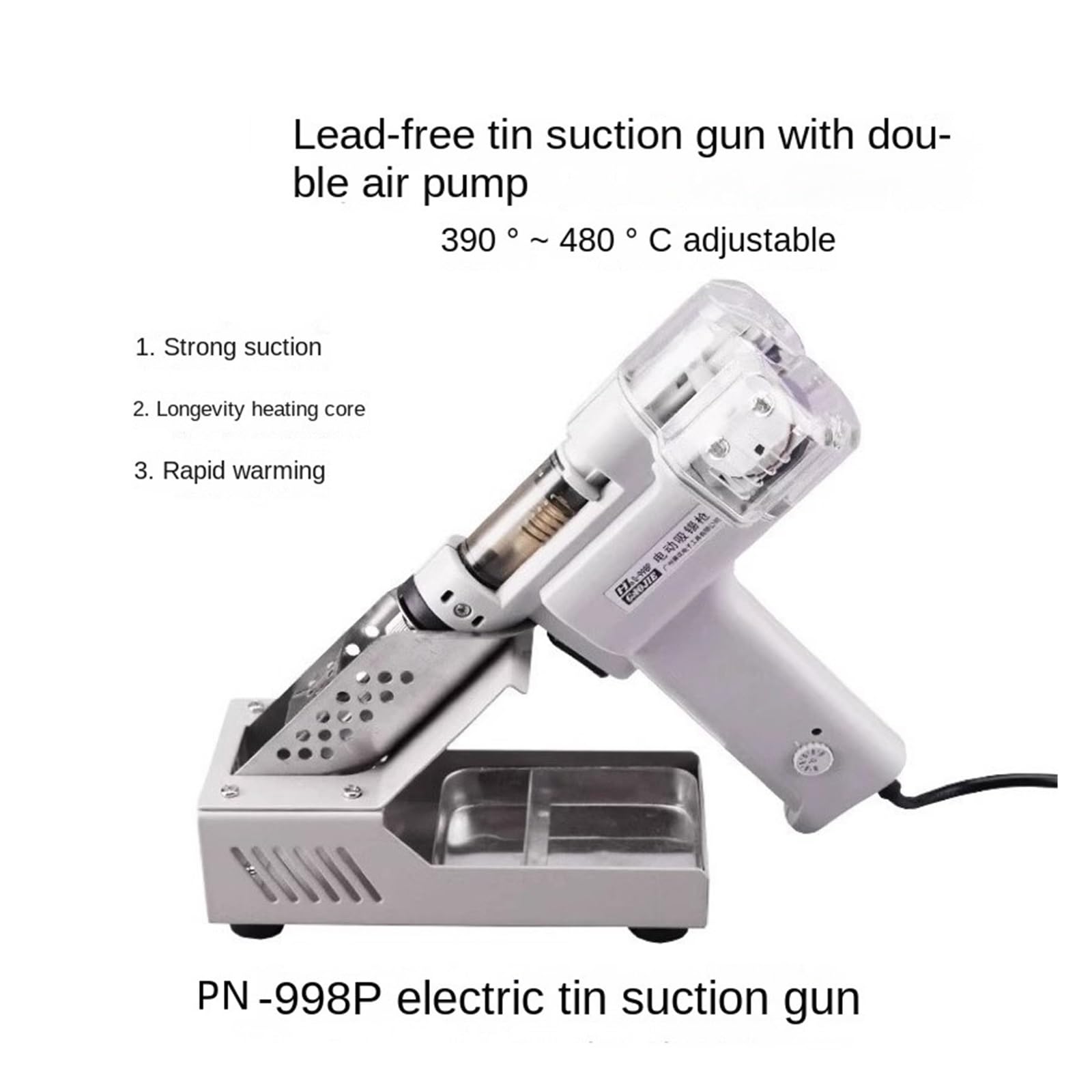 Automatyczny ssący pistolet elektryczny do pochłaniania cyny PN-998 Elektryczny pistolet próżniowy z podwójną pompą do odsysania lutu 100 W Dla początkujących DIY