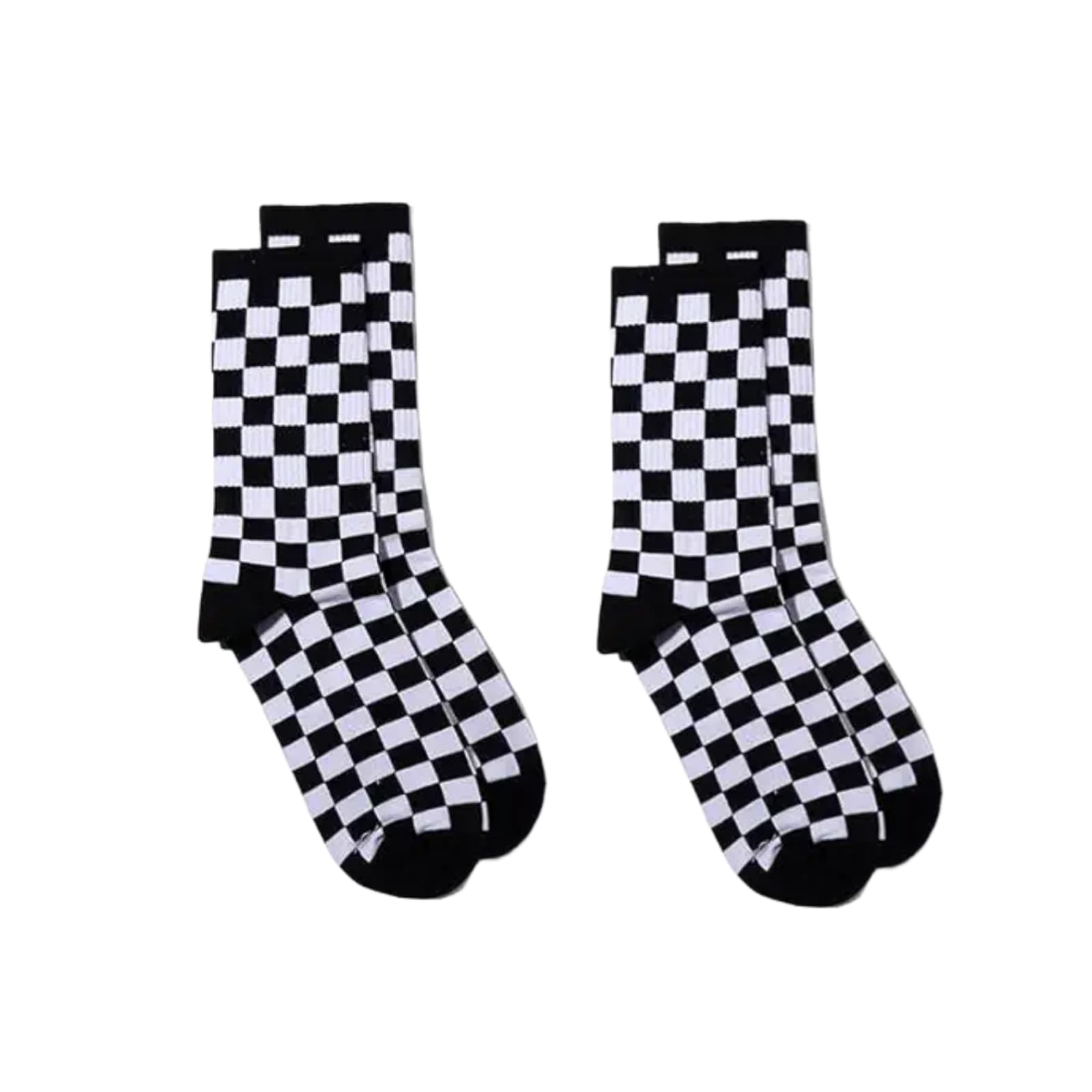 Opemg 2 Pair Checkerboard Pattern Unisex Cotton Socks, Hip Hop Style,Fashion Harajuku Trends Socks Geometric Checkered Hip Hop Cotton Unisex Print Skateboard Soks Easy to Wear, Girls' Clothing