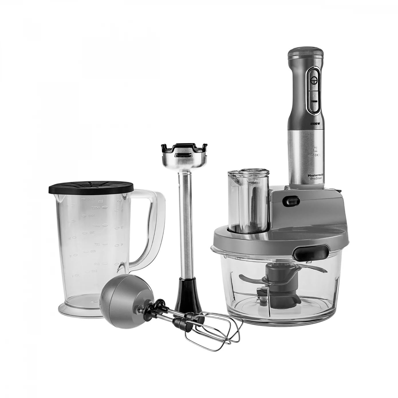 Karaca Mastermaid robot kuchenny ze szkła stalowego, długi mikser, 2500 W, Galaxy Grey