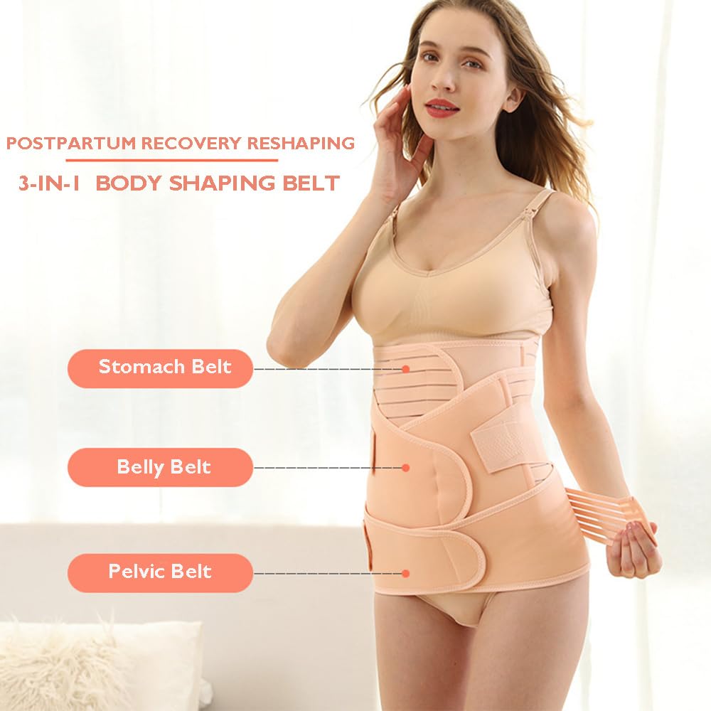 Bauchgurt Nach Geburt 3 in 1 Postpartum Gürtel für Damen Postpartale Bauch Unterstützung Rückbildungsgürtel Kaiserschnitt Erholung Bauchband Nach Op Postnatal Belly Belt Schwangerschaft(Rosa,M)