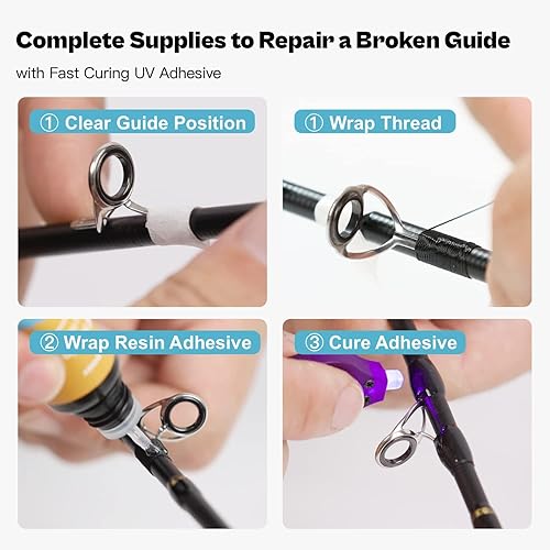 Miniatura 6 de OJYDOIIIY Kit completo de reparación de ojales de caña de pescar, kit de repuesto de ojos de caña de pescar de emergencia de fijación rápida con