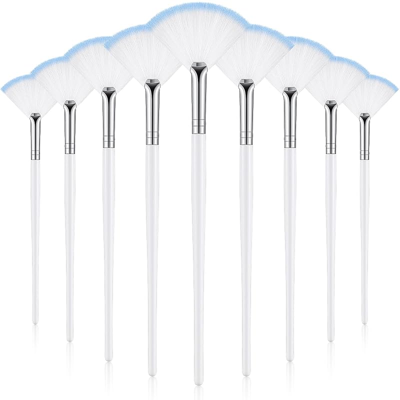 Maitys 9 Pincéis Leque para Maquiagem Facial, Branco e Azul