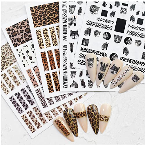 10 Sheets Leopard Print Nail Art Stickers 3D Self-Adhesive Nail Decals Holographic Leopard Line French Animal Nail Sticker For Women Girls Diy Manicure Tips Nail Charms Nail Art Decoration Supplies #TOP6