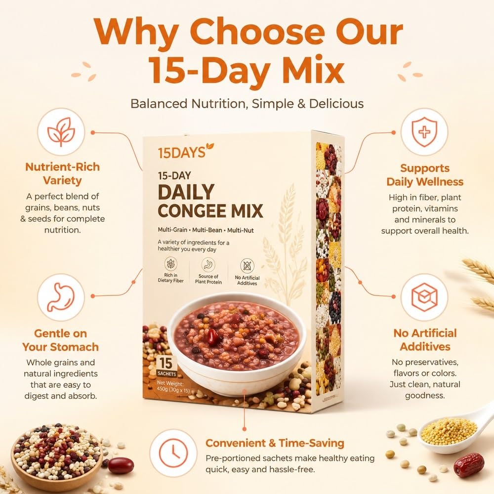 Set de regalo de gachas de cereales variadas for 15 días, 1500 g, mezcla de sopa de arroz natural de varios tipos