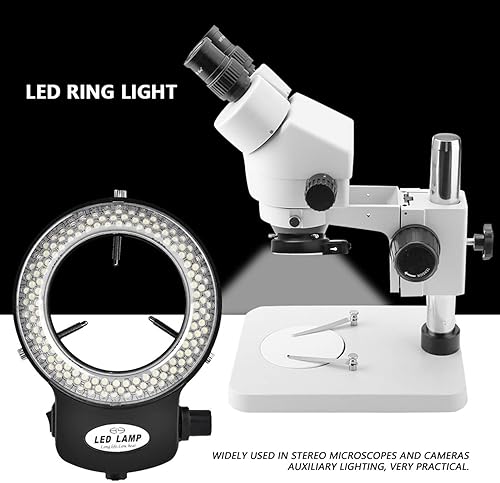 Miniatura 5 de Luz LED para microscopio, anillo de luz LED, 144 cuentas LED, brillo ajustable, fuente de luz para cámara de microscopio estéreo (enchufe de EE. UU.