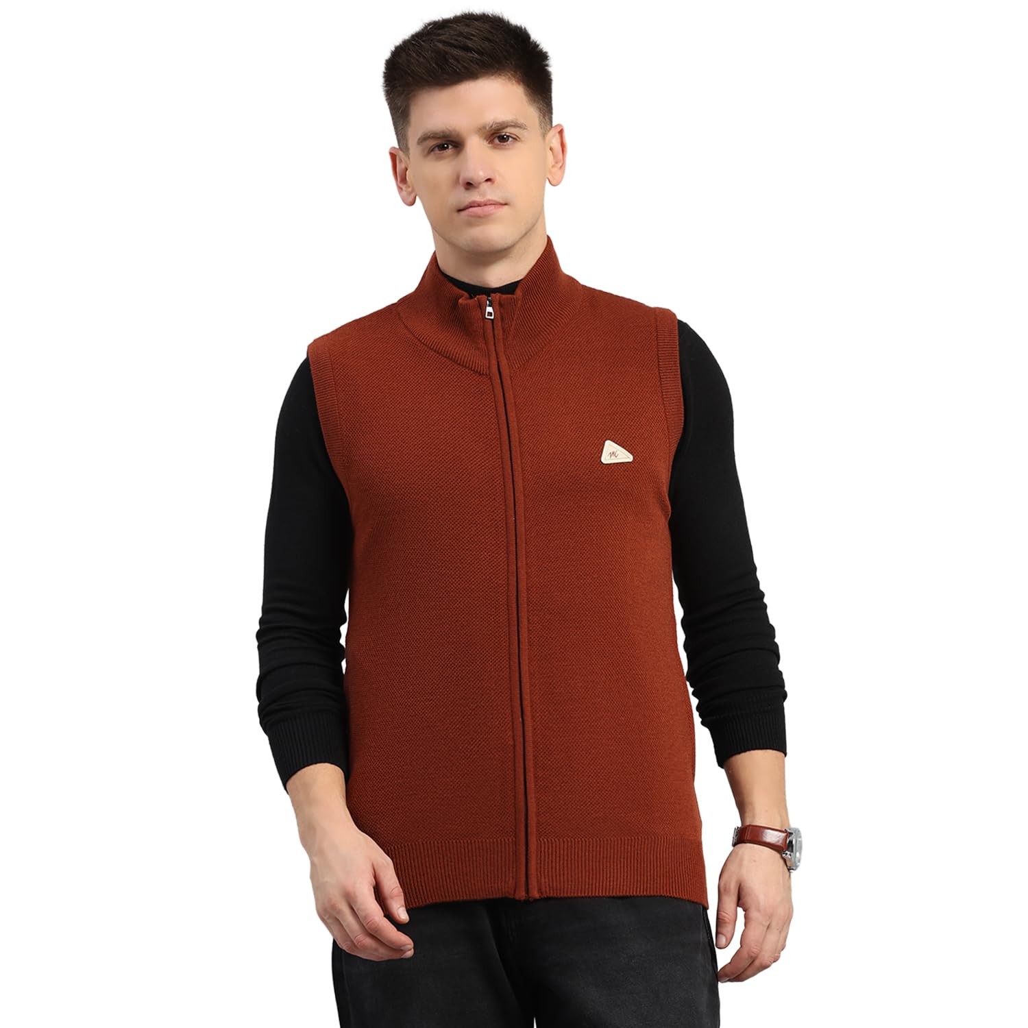 Mens Regular Fit Solid Collared Neck Zipper Sleeveless Winter Sweater Warm Woolen Pullover for Men | Comfortable Knitted Winter Wear Sweater for Men's (Pack of 1)