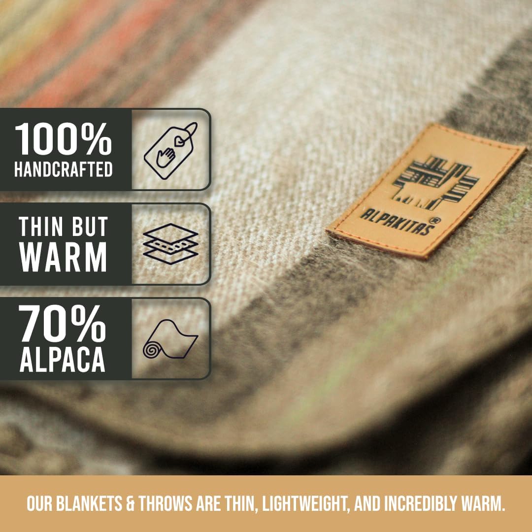 Alpaca Wool Blanket - Queen Size Bed - Alpaca Throw - Best Gift & Warm, Lightweight, Couch or Camp - Outdoor - 87 x 64 Inches (Brown) - Image 2