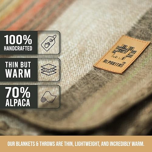 Miniatura 2 de Manta de lana de alpaca tamaño individual, cálida, ligera, para sofá o campamento, para exteriores, 75 x 38 pulgadas (marrón)