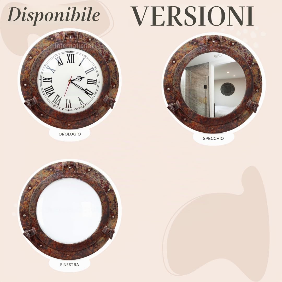 Nagina International Specchio a oblò nautico di alta qualità in rame rustico | Specchi da bagno nautici (38 cm, specchio in alluminio)