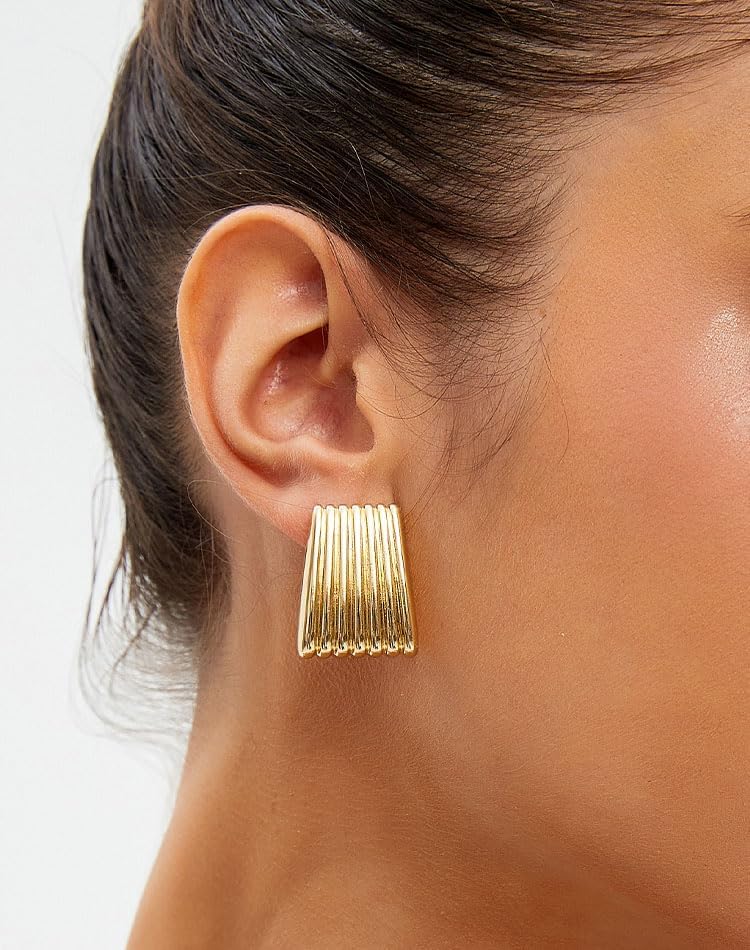Gold Chunky Statement Earrings for Women, Trendy 14K Gold Plated Square Geometric Vintage Drop Dangle Designer Stud Earrings, Jewelry Gift - Image 4