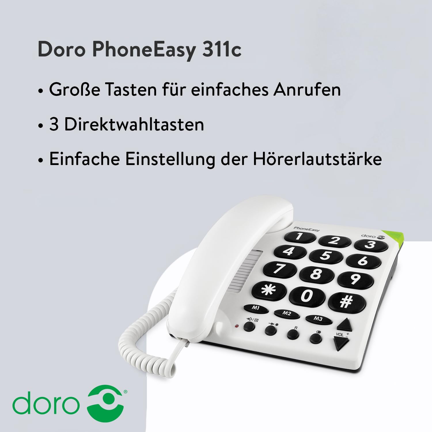 Doro 3891 PhoneEasy 311c, Schnurgebundenes Großtastentelefon mit optischerAnrufsignalisierung,weiß