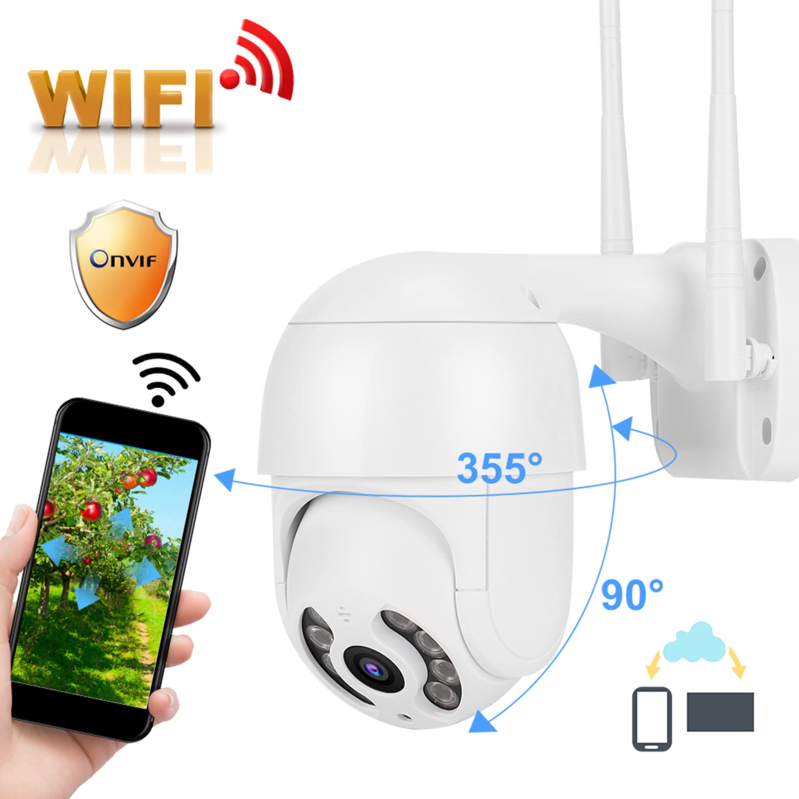 2in PTZ a Prueba de Agua, 1080P WiFi 8 Luces Seguridad Mini Cámara Trabajo de Vigilancia con Icsee 110 240VUS