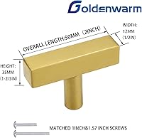 Vista 2 de goldenwarm LS1212GD - Paquete de 10 pomos de latón cepillado para cajones, manijas doradas para cajones de cocina, accesorios de baño