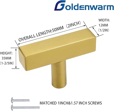 Goldenwarm 10 Pack Brushed Brass Drawer Knobs - LS1212GD Cabinet Knobs Gold Drawer Pulls Handles for Kitchen Cabintes Bathroom Hardware