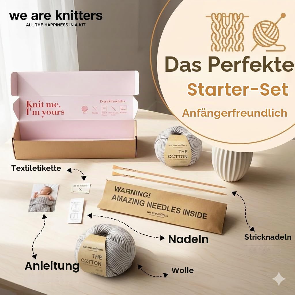 We Are Knitters Dragonfly Blanket Kit, Strickset für Anfänger mit 100% Pima Baumwolle, Komplettes DIY Strickset inkl. Nadeln & Anleitung, Baby Decke zum Selbst Stricken