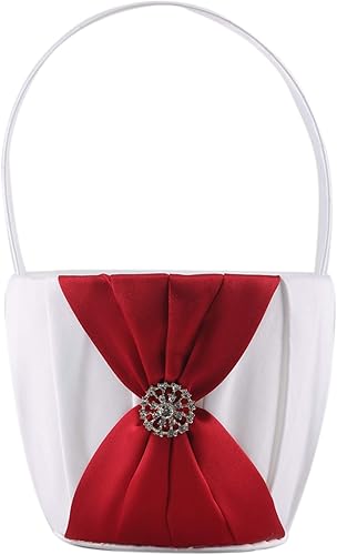 Miniatura 4 de Satén y joyería de cristal artificial para decorar la cesta de la niña de las flores de la boda (blanco)